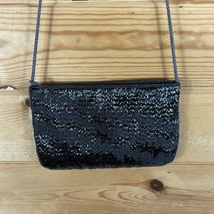 Carla Marchi Vintage Dark Gray Beaded Zippered Purse Crossbody Handbag Formal